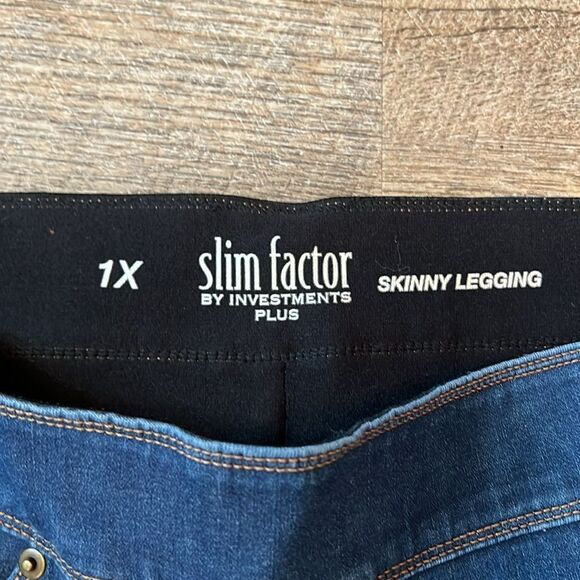 Slim Factor by Investments Plus Skinny Jegging Jeans 1X Beaded Stretch Denim - Picture 4 of 8